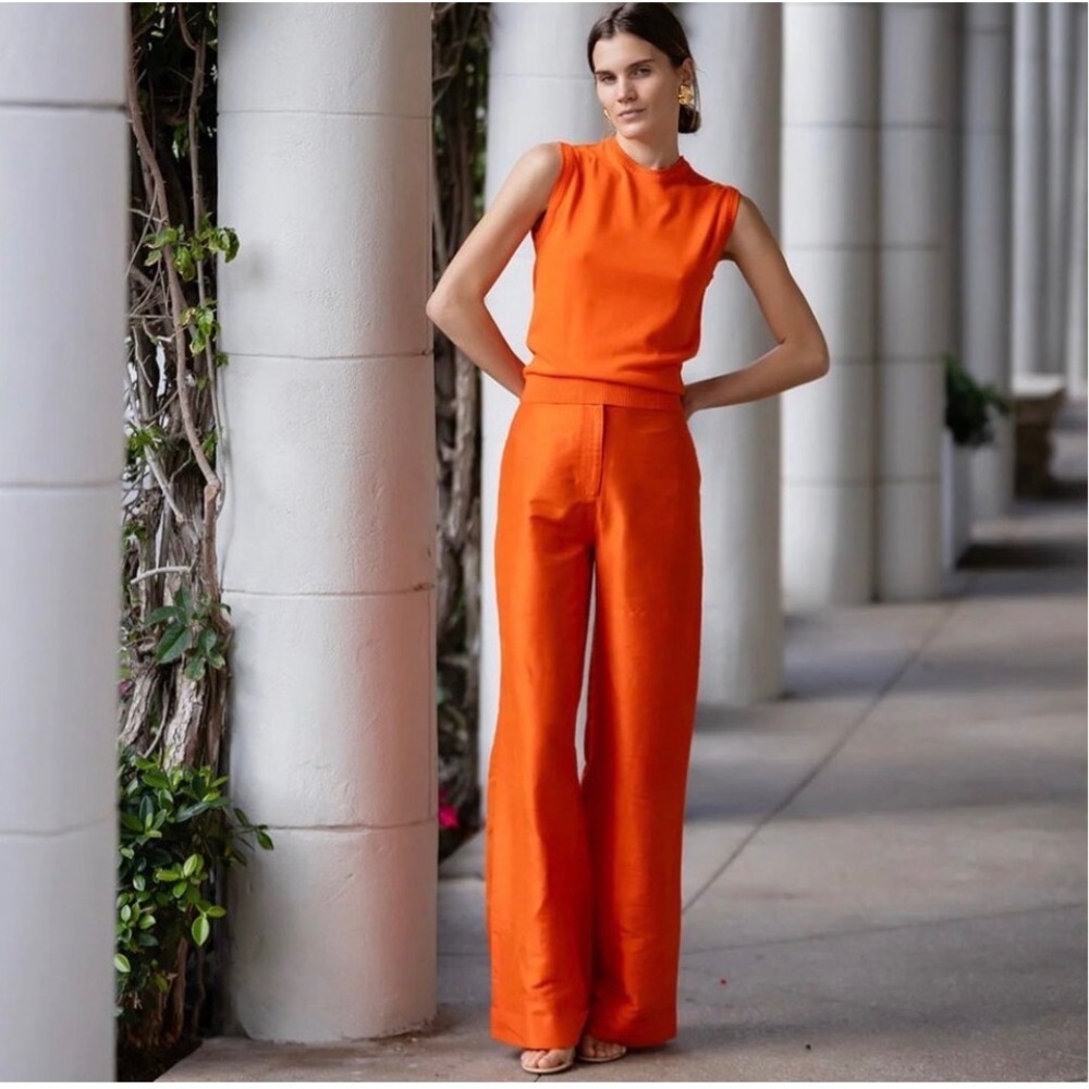 NWT Julia Amory Julia Silk Pants Wide Leg Trousers in Tangerine Orange Sz Large